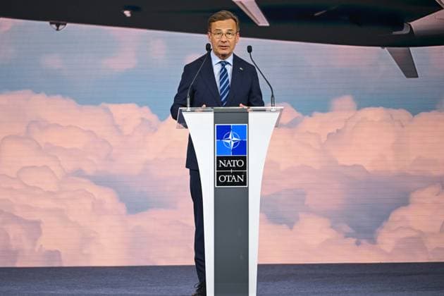 NATO Heads of State and Government Summit in Ankara ANKARA, TURKIYE - JULY 7: Prime Minister of Sweden Ulf Kristersson speaks during the Defence Industry Forum, which opened the 36th NATO Heads of State and Government Summit in Ankara, Turkiye, on July 7, 2026. Ismail Aslandag Anadolu Ankara Turkey. Editorial use only. Please get in touch for any other usage.  Copyright: x2026xAnadoluxIsmailxAslandagx