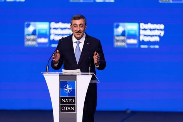 July 7, 2026, Ankara, Turkey: Turkish Vice President Cevdet Yilmaz speaks during the first day of the NATO Summit Defence Industry Forum, held as part of the NATO Summit. Ankara Turkey  - ZUMAl194 20260707_zip_l194_007 Copyright: xMarekxLadzinskix