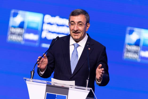 July 7, 2026, Ankara, Turkey: Turkish Vice President Cevdet Yilmaz speaks during the first day of the NATO Summit Defence Industry Forum, held as part of the NATO Summit. Ankara Turkey  - ZUMAl194 20260707_zip_l194_010 Copyright: xMarekxLadzinskix