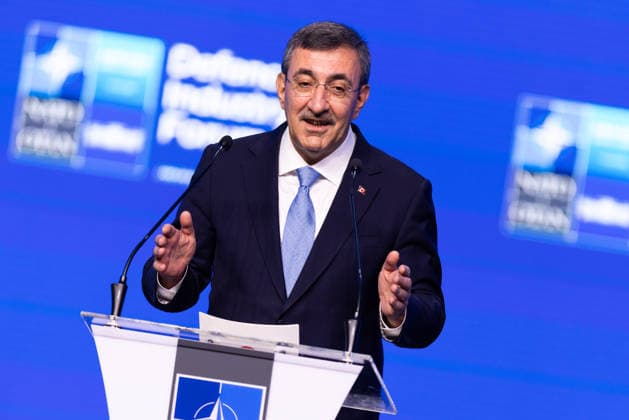 July 7, 2026, Ankara, Turkey: Turkish Vice President Cevdet Yilmaz speaks during the first day of the NATO Summit Defence Industry Forum, held as part of the NATO Summit. Ankara Turkey - ZUMAl194 20260707_zip_l194_008 Copyright: xMarekxLadzinskix