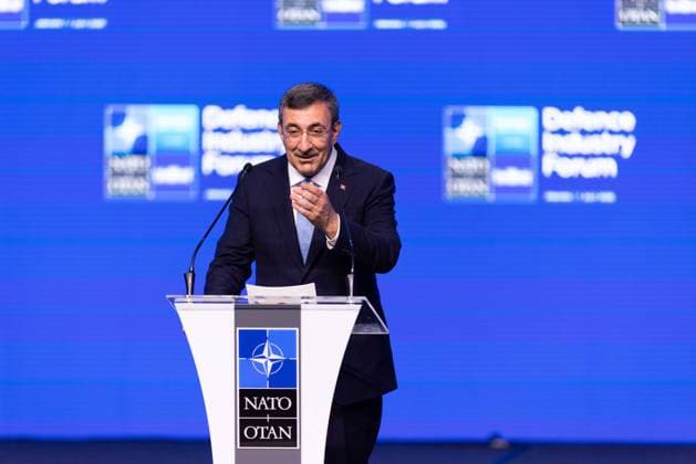 July 7, 2026, Ankara, Turkey: Turkish Vice President Cevdet Yilmaz speaks during the first day of the NATO Summit Defence Industry Forum, held as part of the NATO Summit. Ankara Turkey - ZUMAl194 20260707_zip_l194_011 Copyright: xMarekxLadzinskix