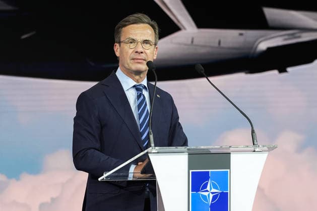NATO Heads of State and Government Summit in Ankara ANKARA, TURKIYE - JULY 07: Swedish Prime Minister Ulf Kristersson delivers remarks during the Defense Industry Forum held as part of the 36th NATO Heads of State and Government Summit in Ankara, Turkiye, on July 07, 2026. The forum focuses on transatlantic defense production and related investments. Dilara Irem Sancar Anadolu Ankara Turkey. Editorial use only. Please get in touch for any other usage.  Copyright: x2026xAnadoluxDilaraxIremxSancarx