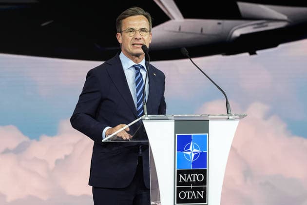 NATO Heads of State and Government Summit in Ankara ANKARA, TURKIYE - JULY 07: Swedish Prime Minister Ulf Kristersson delivers remarks during the Defense Industry Forum held as part of the 36th NATO Heads of State and Government Summit in Ankara, Turkiye, on July 07, 2026. The forum focuses on transatlantic defense production and related investments. Dilara Irem Sancar Anadolu Ankara Turkey. Editorial use only. Please get in touch for any other usage.  Copyright: x2026xAnadoluxDilaraxIremxSancarx