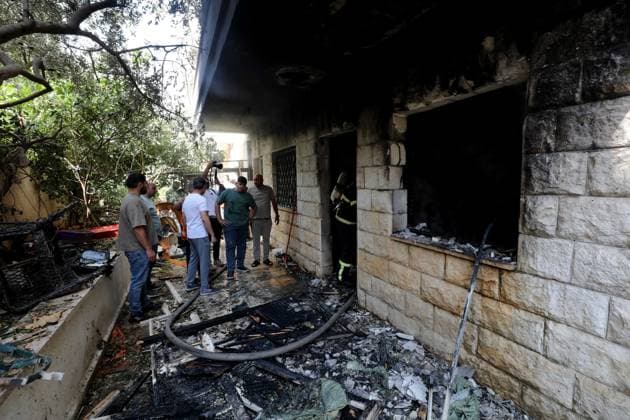 Israeli forces destroy Palestinian home during raid in Nablus NABLUS, WEST BANK, PALESTINE - JULY 7: Firefighters intervene to extinguish the fire that broke out at the site after Israeli forces carried out a raid in Nablus, West Bank, Palestine on July 7, 2026. During the raid, Israeli forces surrounded a Palestinian-owned house and destroyed it with explosives. The house was completely damaged following the attack. Nedal Eshtayah Anadolu Nablus West Bank. Editorial use only. Please get in touch for any other usage.  Copyright: x2026xAnadoluxNedalxEshtayahx
