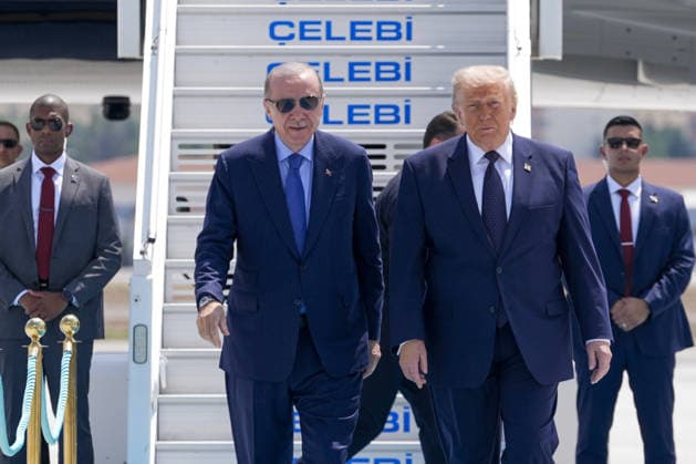 Turkish President Recep Tayyip Erdogan welcomes US President Donald Trump ANKARA, TURKIYE - JULY 07: Turkish President Recep Tayyip Erdogan welcomes US President Donald Trump, who is paying an official visit to Turkiye ahead of the 36th NATO Heads of State and Government Summit held in Ankara, at Ankara Airport in Ankara, Turkiye, on July 07, 2026. Osmancan Gurdogan Anadolu Ankara Turkey. Editorial use only. Please get in touch for any other usage.  Copyright: x2026xAnadoluxOsmancanxGurdoganx