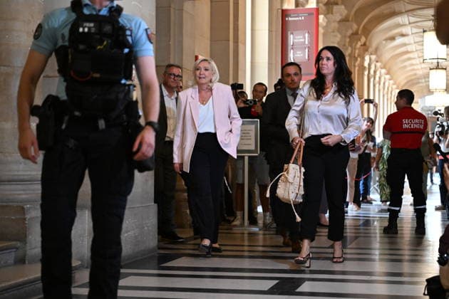 French far-right leader Marine Le Pen arrives at Paris courthouse for verdict in appeal trial PARIS, FRANCE - JULY 7: Member of parliament for the far-right Rassemblement National (National Rally - RN) party Marine Le Pen arrives ahead of the hearing for the verdict in her appeal trial at the Paris courthouse on the Ile de la Cite, in Paris, France on July 7, 2026. Mustafa Yalcin Anadolu Paris France. Editorial use only. Please get in touch for any other usage.  Copyright: x2026xAnadoluxMustafaxYalcinx