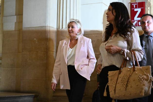 French far-right leader Marine Le Pen arrives at Paris courthouse for verdict in appeal trial PARIS, FRANCE - JULY 7: Member of parliament for the far-right Rassemblement National (National Rally - RN) party Marine Le Pen arrives ahead of the hearing for the verdict in her appeal trial at the Paris courthouse on the Ile de la Cite, in Paris, France on July 7, 2026. Mustafa Yalcin Anadolu Paris World. Editorial use only. Please get in touch for any other usage.  Copyright: x2026xAnadoluxMustafaxYalcinx