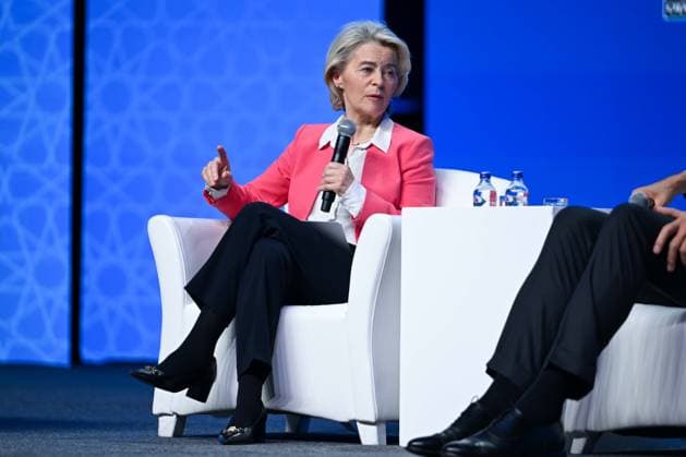 NATO Ankara Summit opens with Defense Industry Forum ANKARA, TURKIYE - JULY 07: European Commission President Ursula von der Leyen delivers remarks at the Defense Industry Forum, held as part of the 36th NATO Heads of State and Government Summit in Ankara, Turkiye, on July 07, 2026. The forum focuses on transatlantic defense production and related investments. Ismail Aslandag Anadolu Ankara Turkey. Editorial use only. Please get in touch for any other usage.  Copyright: x2026xAnadoluxIsmailxAslandagx