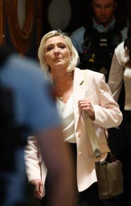 Marine Le Pen Appeal Trial Decision - Paris French far-right Rassemblement National (RN) party, Marine Le Pen leaving Paris courthouse after the decision on the appeal trial of President of the parliamentary group of the French far-right Rassemblement National (RN) party, Marine Le Pen and officials of French far-right Rassemblement National (RN) party on suspicion of embezzlement of European public funds, in Paris on July 7, 2026. The appeal comes after a court last year barred Le Pen from running for office for five years over a European Parliament fake-jobs scam involving her and other officials from her National Rally party. Photo by Florian Poitout ABACAPRESS.COM Paris Ile-de-France France  Copyright: xLafarguexRaphael ABACAx