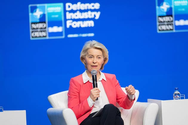 Ursula von der Leyen and Mark Rutte during NATO Summit - Ankara AJ European Commission President Ursula von der Leyen speaks during the Defence Industry Forum at the 36th NATO (OTAN) Heads of State and Government Summit in Ankara, Turkiye on July 7, 2026. Photo by Alexis Jumeau ABACAPRESS.COM. Ankara  Copyright: xJumeauxAlexis ABACAx