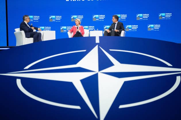 Ursula von der Leyen and Mark Rutte during NATO Summit - Ankara AJ European Commission President Ursula von der Leyen and NATO Secretary General Mark Rutte speaks during the Defence Industry Forum at the 36th NATO (OTAN) Heads of State and Government Summit in Ankara, Turkiye on July 7, 2026. Photo by Alexis Jumeau ABACAPRESS.COM. Ankara  Copyright: xJumeauxAlexis ABACAx