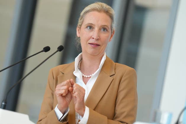 Pressekonferenz der AfD vor der Fraktionssitzung im Bundestag Alice Weidel im Portrait mit kraftvoller Mimik und Gestik bei der Pressekonferenz im Vorfeld der Fraktionssitzung im Bundestag, Berlin, 07.07.2026 Berlin Berlin Deutschland *** AfD press conference ahead of the parliamentary group meeting in the Bundestag: A portrait of Alice Weidel, displaying powerful facial expressions and gestures, at the press conference ahead of the parliamentary group meeting in the Bundestag, Berlin, July 7, 2026, Berlin, Berlin, Germany