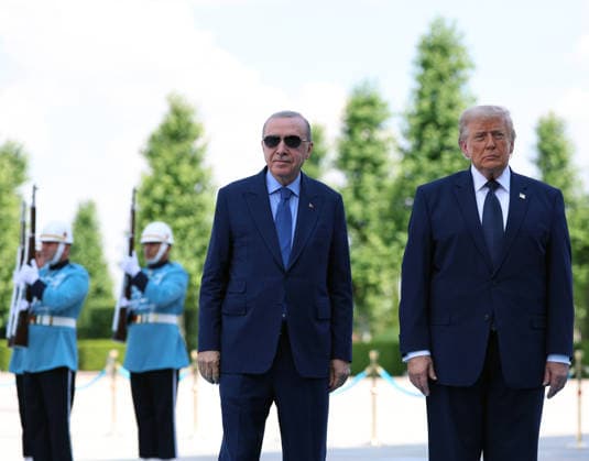 Turkish President Erdogan welcomes US President Trump with official ceremony in Ankara ANKARA, TURKIYE - JULY 7: (----EDITORIAL USE ONLY MANDATORY CREDIT - TURKISH PRESIDENCY HANDOUT - NO MARKETING NO ADVERTISING CAMPAIGNS - DISTRIBUTED AS A SERVICE TO CLIENTS----) Turkish President Recep Tayyip Erdogan welcomes US President Donald Trump, who is paying an official visit to Turkiye ahead of the 36th NATO Heads of State and Government Summit in Ankara, with an official ceremony at the Presidential Complex in Ankara, Turkiye on July 7, 2026. TUR Presidency Anadolu Ankara Turkey. Editorial use only. Please get in touch for any other usage.  Copyright: x2026xAnadoluxTURxPresidencyx