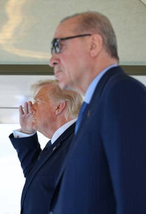 Turkish President Erdogan welcomes US President Trump with official ceremony in Ankara ANKARA, TURKIYE - JULY 7: (----EDITORIAL USE ONLY MANDATORY CREDIT - TURKISH PRESIDENCY MURAT CETINMUHURDAR HANDOUT - NO MARKETING NO ADVERTISING CAMPAIGNS - DISTRIBUTED AS A SERVICE TO CLIENTS----) Turkish President Recep Tayyip Erdogan (R) welcomes US President Donald Trump (L), who is paying an official visit to Turkiye ahead of the 36th NATO Heads of State and Government Summit in Ankara, with an official ceremony at the Presidential Complex in Ankara, Turkiye on July 7, 2026. Turkish Presidency Murat Cetinmuhurdar Handout Anadolu Ankara Turkey. Editorial use only. Please get in touch for any other usage.  Copyright: x2026xAnadoluxTurkishxPresidencyx xMuratxCetinmuhurdarx xHandoutx