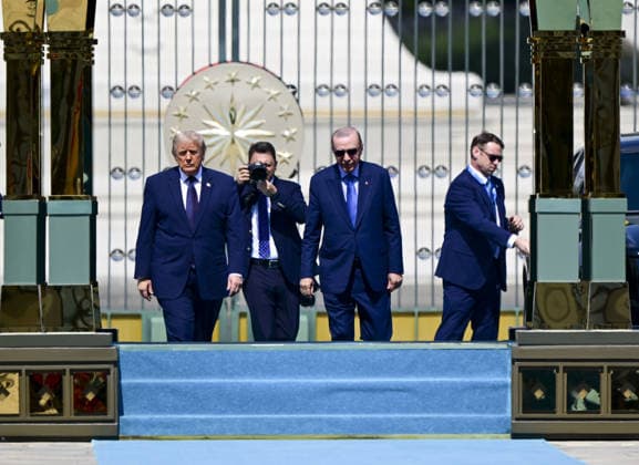 Turkish President Erdogan welcomes US President Trump with official ceremony in Ankara ANKARA, TURKIYE - JULY 7: Turkish President Recep Tayyip Erdogan welcomes US President Donald Trump, who is paying an official visit to Turkiye ahead of the 36th NATO Heads of State and Government Summit in Ankara, with an official ceremony at the Presidential Complex in Ankara, Turkiye on July 7, 2026. Utku Ucrak Anadolu Ankara Turkey. Editorial use only. Please get in touch for any other usage.  Copyright: x2026xAnadoluxUtkuxUcrakx