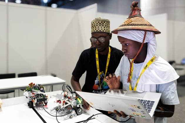 AI FOR GOOD GLOBAL SUMMIT PHOTOPQR LE DAUPHINE Grégory YETCHMENIZA Geneva, July 7, 2026, Geneva, Switzerland, July 7: The AI for Good Summit—artificial intelligence for the common good—organized under the auspices of the UN, is open to the public at Palexpo, featuring an exhibition and conferences. It showcases the latest humanoid robots and aims to lay the groundwork for ethical governance, with Geneva hoping to become the global hub for this initiative. Grégory Yetchmeniza, Le Dauphiné Libéré World Summit on Artificial Intelligence at Palexpo in Geneva, July 7, 2026, Geneva, France  Copyright: xPHOTOPQR LExDAUPHINE MAXPPPxGrégoryxYETCHMENIZAx 20260707JDL8436 20260707JDL8436