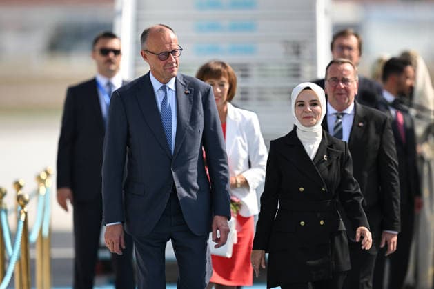 German Chancellor Friedrich Merz arrives Ankara for 36th NATO Summit ANKARA, TURKIYE - JULY 7: German Chancellor Friedrich Merz is welcomed by Turkish Family and Social Services Minister Mahinur Ozdemir Goktas after arriving at Ankara Airport for the 36th NATO Summit in Ankara, Turkiye on July 7, 2026. Muhammed Abdullah Kurtar Anadolu Ankara Turkey. Editorial use only. Please get in touch for any other usage.  Copyright: x2026xAnadoluxMuhammedxAbdullahxKurtarx