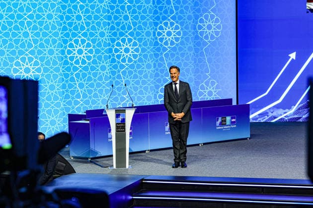 July 7, 2026, Ankara, Turkiye, Turkiye: NATO Secretary General MARK RUTTE, clasps his hands as he speaks onstage in the plenary hall at the NATO Summit Defence Industry Forum in Ankara. The Forum brought together Allied officials and defence-industry leaders to focus on scaling production, investment, innovation and joint procurement as NATO works towards its 5 percent defence and security investment commitment. Ankara Turkiye  - ZUMAo116 20260707_znp_o116_009 Copyright: xBiancaxOterox