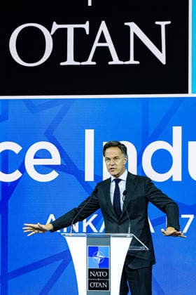 July 7, 2026, Ankara, Turkiye, Turkiye: NATO Secretary General MARK RUTTE, speaks onstage at the beginning of the NATO Summit Defence Industry Forum in Ankara. The Forum brought together Allied officials and defence-industry leaders to focus on scaling production, investment, innovation and joint procurement as NATO works towards its 5 percent defence and security investment commitment. Ankara Turkiye  - ZUMAo116 20260707_znp_o116_010 Copyright: xBiancaxOterox