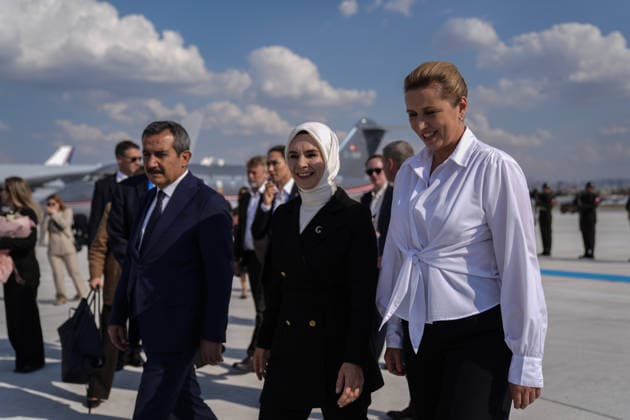 NATO Ankara Summit ANKARA, TURKIYE - JULY 7: Danish Prime Minister Mette Frederiksen is being welcomed by Turkish Minister of Family and Social Services Mahinur Ozdemir Goktas upon her arrival at Ankara Airport ahead of the 36th NATO Heads of State and Government Summit in Ankara, Turkiye, on July 7, 2026. Osmancan Gurdogan Anadolu Ankara Turkey. Editorial use only. Please get in touch for any other usage.  Copyright: x2026xAnadoluxOsmancanxGurdoganx