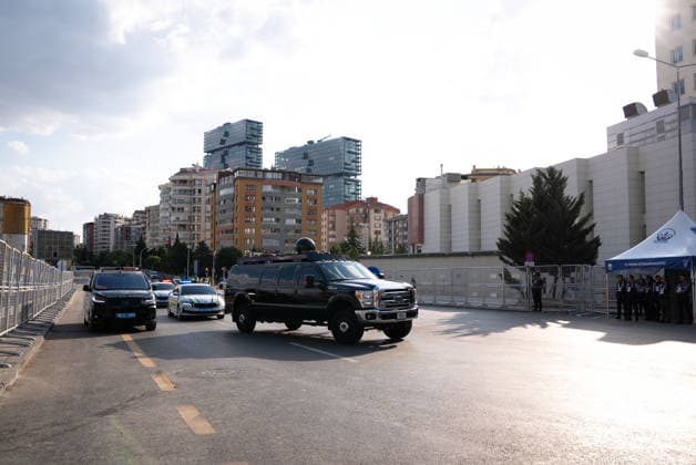 U.S. delegation arrives at Marriott Hotel in Ankara ANKARA, TURKIYE - JULY 07: The U.S. delegation arrives at the Marriott Hotel, where U.S. President Donald Trump is scheduled to stay during his visit to Ankara, Turkiye, on July 7, 2026. The convoy is escorted by police motorcycles, an ambulance and a specially equipped electronic support and communications vehicle. Betul Abali Anadolu Ankara Turkey. Editorial use only. Please get in touch for any other usage.  Copyright: x2026xAnadoluxBetulxAbalix