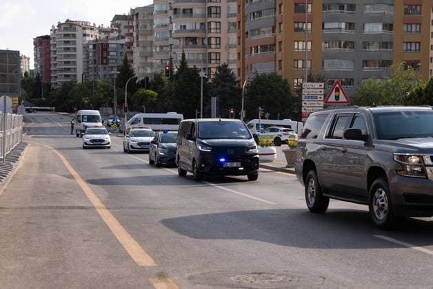 U.S. delegation arrives at Marriott Hotel in Ankara ANKARA, TURKIYE - JULY 07: The U.S. delegation arrives at the Marriott Hotel, where U.S. President Donald Trump is scheduled to stay during his visit to Ankara, Turkiye, on July 7, 2026. The convoy is escorted by police motorcycles, an ambulance and a specially equipped electronic support and communications vehicle. Betul Abali Anadolu Ankara Turkey. Editorial use only. Please get in touch for any other usage.  Copyright: x2026xAnadoluxBetulxAbalix