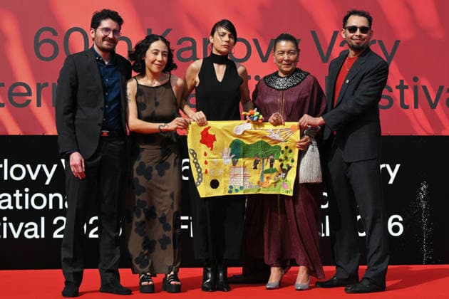 The 60th Karlovy Vary International Film Festival continued on its fifth day, in Karlovy Vary, Czech Republic, on July 7, 2026. A delegation of filmmakers presented the competition film Five Years and Four Months , a co-production between Colombia and the United States. From left: director Esteban Hoyos Garcia, cinematographer Paula Moreno, actress Jenny Nava, actress Carmina Martinez and director Juan Miguel Gelacio. (CTKxPhoto SlavomirxKubes) CTKPhotoP2026070707298  CTKPhotoP2026070707298