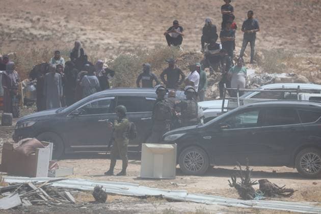 Israeli Forces Demolish Home in Masafer Yatta, Displacing Family of Eight Masafer Yatta, West Bank July 7, 2026: Israeli forces demolish the home of Palestinian detainee Mousa Al-Adra in the village of Al-Deirat in the Masafer Yatta area, south of Hebron, in the occupied West Bank, July 7, 2026. Israeli authorities said the structure lacked the required building permits. The demolition displaced a family of eight, including two parents and six children. Masafer Yatta Palestine, State of Copyright: x xMosabxshawerx xJNAxPressx