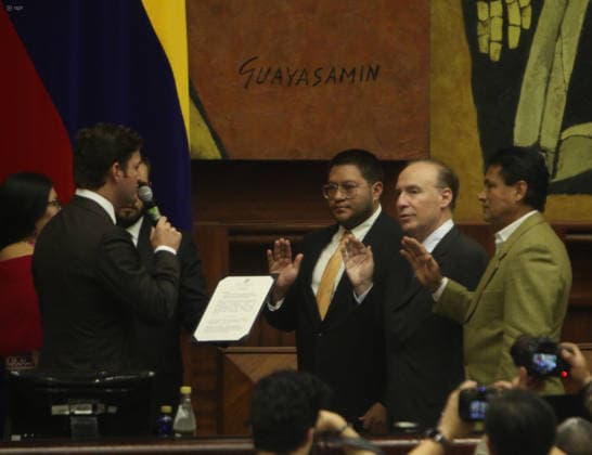 SWEARING-IN OF ALTERNATE MEMBERS OF THE CPCCS Quito, Tuesday, July 7, 2026 Swearing-in of the alternate members of the Council for Citizen Participation during the plenary session of the National Assembly: Jhonny Javier Escobar, Andrés Mendoza, and Roger Vallejo Photos by API Rolando Enriquez Quito, Pichincha, Ecuador POL POSESIONVOCALESSUPLENTESCPCCS 62f1a87f85f4cb8ac646ee4af234a7ce Copyright: xROLANDO-ENRIQUEZx