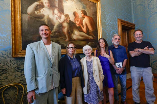 July 7, 2026, Rome, Rome, ITALY: From left, Alcide Pierantozzi, Teresa Ciabatti, Bianca Pitzorno, Elena Rui, Michele Mari, and Matteo Nucci, finalist of the 80th edition of the Strega Prize, during the press conference, Rome, 07 07 2026 Rome ITALY  - ZUMAa289 20260707_zia_a289_137 Copyright: xRiccardoxDexLucax
