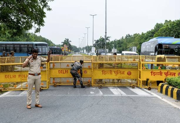 TYC Protests Near the Chinese Embassy in New Delhi New Delhi, Jul 07 (ANI): Security tightens as Tibetan Youth Congress (TYC) supporters (unseen) stage a protest over their various demands near the Chinese Embassy, in New Delhi on Tuesday. NEW DELHI Delhi India Copyright: xANIx ANI_20260707080