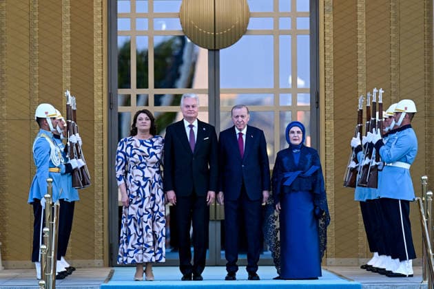 NATO Ankara Summit ANKARA, TURKIYE - JULY 7: Turkish President Recep Tayyip Erdogan and his wife Emine Erdogan pose for a photo with Lithuanian President Gitanas Nauseda and his wife Diana Nausediene as they welcome Lithuanian guests during a reception hosted at the Presidential Complex in honor of heads of state and government and their spouses attending the 36th NATO Heads of State and Government Summit in Ankara, Turkiye, on July 7, 2026. Mehmet Ali Ozcan Anadolu Ankara Turkey. Editorial use only. Please get in touch for any other usage.  Copyright: x2026xAnadoluxMehmetxAlixOzcanx
