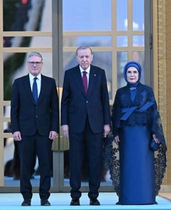 NATO Ankara Summit ANKARA, TURKIYE - JULY 7: Turkish President Recep Tayyip Erdogan and his wife Emine Erdogan welcome British Prime Minister Keir Starmer during a reception hosted for heads of state and government attending the 36th NATO Summit and their spouses at the Presidential Complex in Ankara, Turkiye, on July 7, 2026. Mehmet Ali Ozcan Anadolu Ankara Turkey. Editorial use only. Please get in touch for any other usage.  Copyright: x2026xAnadoluxMehmetxAlixOzcanx