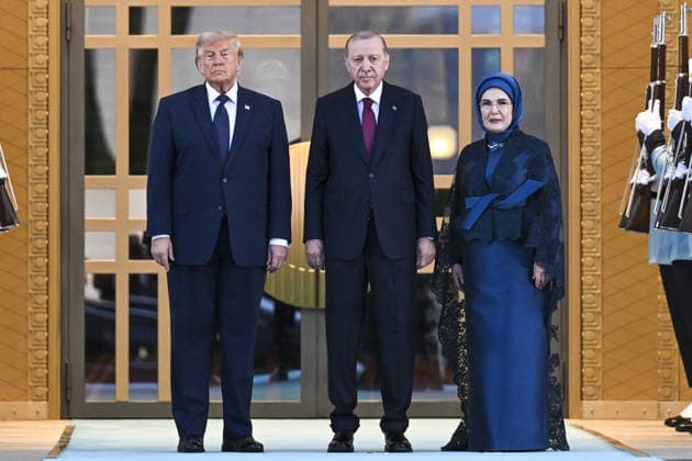 36th NATO Summit in Ankara ANKARA, TURKIYE - JULY 7: Turkish President Recep Tayyip Erdogan and his wife Emine Erdogan welcome US President Donald Trump during a reception hosted in honor of heads of state, heads of government and their spouses attending the 36th NATO Summit at the Presidential Complex in Ankara, Turkiye on July 7, 2026. Mehmet Ali Ozcan Anadolu Ankara Turkey. Editorial use only. Please get in touch for any other usage.  Copyright: x2026xAnadoluxMehmetxAlixOzcanx