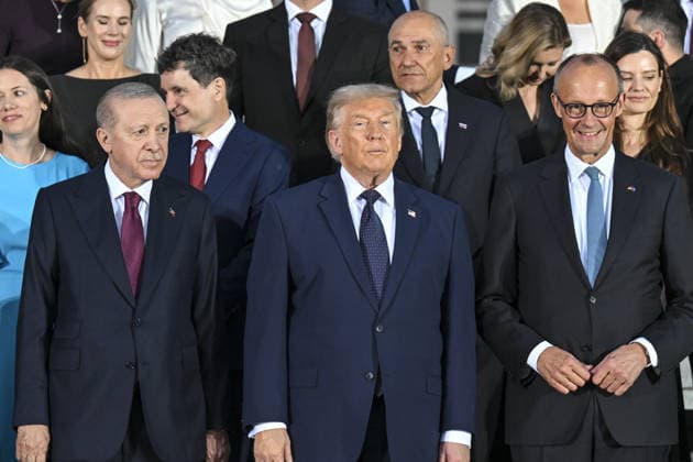 36th NATO Summit in Ankara ANKARA, TURKIYE - JULY 7: Turkish President Recep Tayyip Erdogan and US President Donald Trump pose for a family photo with the summit participants during a reception at the Presidential Complex in honor of heads of state and government, along with their spouses, attending the 36th NATO Summit in Ankara, Turkiye on July 7, 2026. Mehmet Ali Ozcan Anadolu Ankara Turkey. Editorial use only. Please get in touch for any other usage.  Copyright: x2026xAnadoluxMehmetxAlixOzcanx