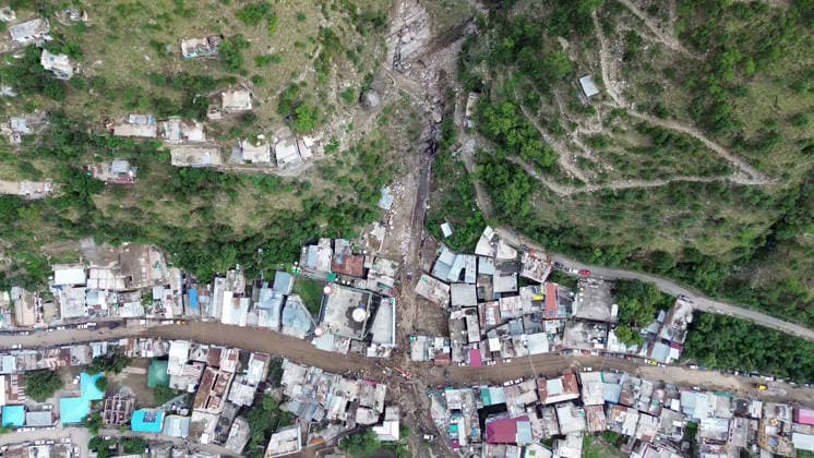 RECORD DATE NOT STATED A view of damaged residential houses due to a flash flood triggered by a cloudburst Doda Jammu & Kashmir , Jul 07 (ANI): A view of damaged residential houses due to a flash flood triggered by a cloudburst, in Doda on Tuesday. (ANI Video Grab) Doda Jammu and Kashmir India Copyright: xANIx ANI_20260707575