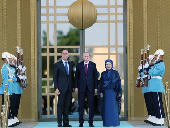 NATO Ankara Summit ANKARA, TURKIYE - JULY 7: (----EDITORIAL USE ONLY - MANDATORY CREDIT - TURKISH PRESIDENCY MURAT KULA HANDOUT - NO MARKETING NO ADVERTISING CAMPAIGNS - DISTRIBUTED AS A SERVICE TO CLIENTS----) Turkish President Recep Tayyip Erdogan and his wife Emine Erdogan welcome NATO Secretary General Mark Rutte during a reception hosted for heads of state and government attending the 36th NATO Summit and their spouses at the Presidential Complex in Ankara, Turkiye, on July 7, 2026. Turkish Presidency Murat Kula Handout Anadolu Ankara Turkey. Editorial use only. Please get in touch for any other usage.  Copyright: x2026xAnadoluxTurkishxPresidencyx xMuratxKulax xHandoutx