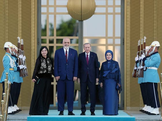 NATO Ankara Summit ANKARA, TURKIYE - JULY 7: (----EDITORIAL USE ONLY - MANDATORY CREDIT - TURKISH PRESIDENCY MURAT KULA HANDOUT - NO MARKETING NO ADVERTISING CAMPAIGNS - DISTRIBUTED AS A SERVICE TO CLIENTS----) Turkish President Recep Tayyip Erdogan and his wife Emine Erdogan welcome Albanian Prime Minister Edi Rama and his wife Linda Rama during a reception hosted for heads of state and government attending the 36th NATO Summit and their spouses at the Presidential Complex in Ankara, Turkiye, on July 7, 2026. Turkish Presidency Murat Kula Handout Anadolu Ankara Turkey. Editorial use only. Please get in touch for any other usage.  Copyright: x2026xAnadoluxTurkishxPresidencyx xMuratxKulax xHandoutx