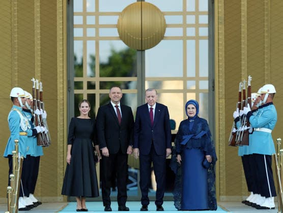 NATO Ankara Summit ANKARA, TURKIYE - JULY 7: (----EDITORIAL USE ONLY - MANDATORY CREDIT - TURKISH PRESIDENCY MURAT KULA HANDOUT - NO MARKETING NO ADVERTISING CAMPAIGNS - DISTRIBUTED AS A SERVICE TO CLIENTS----) Turkish President Recep Tayyip Erdogan and his wife Emine Erdogan welcome Polish President Karol Nawrocki and his wife Marta Nawrocki during a reception hosted for heads of state and government attending the 36th NATO Summit and their spouses at the Presidential Complex in Ankara, Turkiye, on July 7, 2026. Turkish Presidency Murat Kula Handout Anadolu Ankara Turkey. Editorial use only. Please get in touch for any other usage.  Copyright: x2026xAnadoluxTurkishxPresidencyx xMuratxKulax xHandoutx