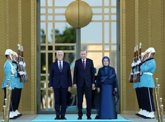 NATO Ankara Summit ANKARA, TURKIYE - JULY 7: (----EDITORIAL USE ONLY - MANDATORY CREDIT - TURKISH PRESIDENCY MURAT KULA HANDOUT - NO MARKETING NO ADVERTISING CAMPAIGNS - DISTRIBUTED AS A SERVICE TO CLIENTS----) Turkish President Recep Tayyip Erdogan and his wife Emine Erdogan welcome Czech President Petr Pavel during a reception hosted for heads of state and government attending the 36th NATO Summit and their spouses at the Presidential Complex in Ankara, Turkiye, on July 7, 2026. Turkish Presidency Murat Kula Handout Anadolu Ankara Turkey. Editorial use only. Please get in touch for any other usage.  Copyright: x2026xAnadoluxTurkishxPresidencyx xMuratxKulax xHandoutx