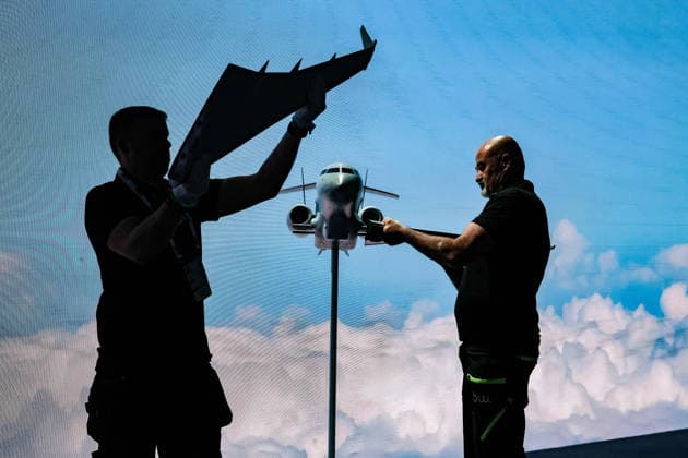 July 7, 2026, Ankara, Turkiye, Turkiye: Exhibition workers remove a scale model of the Saab GlobalEye Airborne Early Warning and Control (AEW&C) aircraft from its stand as disassembly begins following the conclusion of the NATO Summit Defence Industry Forum (NSDIF) at the ATO Congresium. The specialized industry exhibition closed after a historic session that saw alliance member nations and global aerospace executives finalize more than 70 billion USD in combined transatlantic defence procurement contracts, joint manufacturing agreements, and strategic capability frameworks. Ankara Turkiye  - ZUMAo116 20260707_znp_o116_071 Copyright: xBiancaxOterox