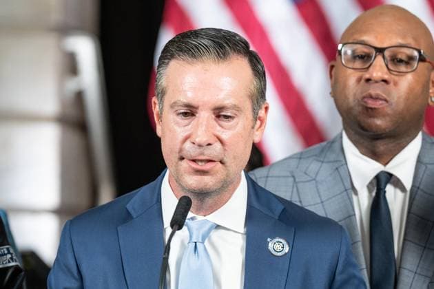 July 7, 2026, Bronx, New York, USA: NYCFC CEO Brad Sims speaks during announcement the Gotham FC will play at Etihad Park stadium beginning in 2028 at City Hall press briefing in New York, NY on July 7, 2026. Bronx USA  - ZUMAr339 20260707_znp_r339_032 Copyright: xLevxRadinx