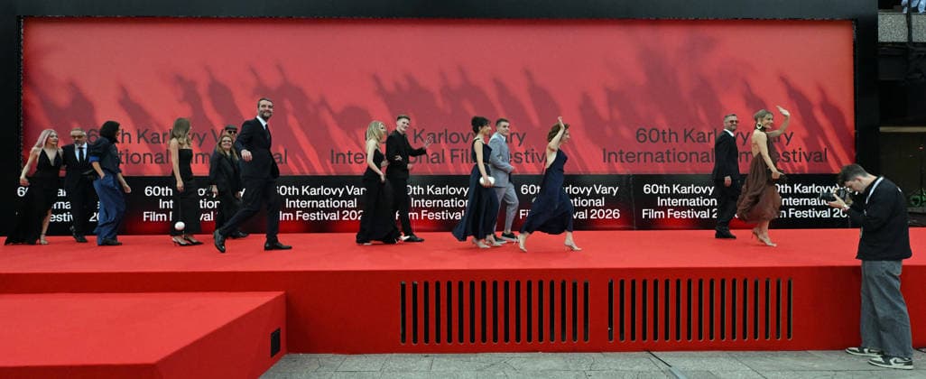 The 60th Karlovy Vary International Film Festival continued on its fifth day, in Karlovy Vary, Czech Republic, on July 7, 2026. A delegation of filmmakers presented the competition film Three Weeks Later (Serbia, Bulgaria, Italy, Croatia, Luxembourg) in the Grand Ballroom of the Thermal Hotel. (CTKxPhoto SlavomirxKubes) CTKPhotoP2026070709524  CTKPhotoP2026070709524