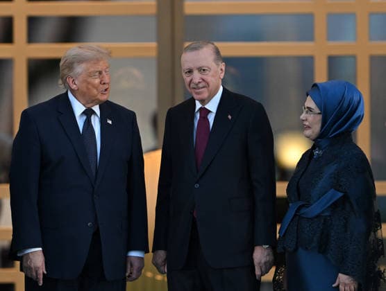 NATO Ankara Summit ANKARA, TURKIYE - JULY 7: Turkish President Recep Tayyip Erdogan and his wife Emine Erdogan welcome US President Donald Trump during a reception hosted for heads of state and government attending the 36th NATO Summit and their spouses at the Presidential Complex in Ankara, Turkiye, on July 7, 2026. Mehmet Ali Ozcan Anadolu Ankara Turkey. Editorial use only. Please get in touch for any other usage.  Copyright: x2026xAnadoluxMehmetxAlixOzcanx