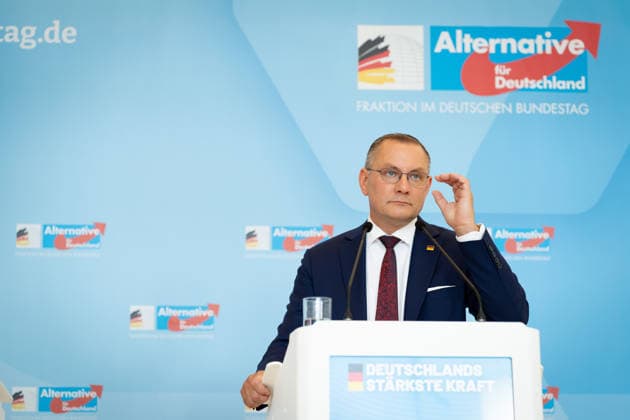 AfD, Tino Chrupalla Bundestag, Bundestagsfraktion, AfD, Pressestatement, Vorsitzender, Bundessprecher, Tino Chrupalla Berlin Berlin GER *** AfD, Tino Chrupalla, Bundestag, Bundestag parliamentary group, AfD, press statement, chairman, federal spokesperson, Tino Chrupalla, Berlin, Berlin, GER