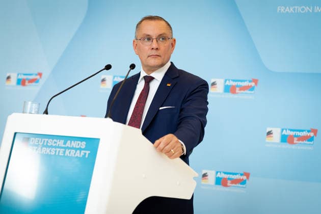 AfD, Tino Chrupalla Bundestag, Bundestagsfraktion, AfD, Pressestatement, Vorsitzender, Bundessprecher, Tino Chrupalla Berlin Berlin GER *** AfD, Tino Chrupalla, Bundestag, Bundestag parliamentary group, AfD, press statement, chairman, federal spokesperson, Tino Chrupalla, Berlin, Berlin, GER
