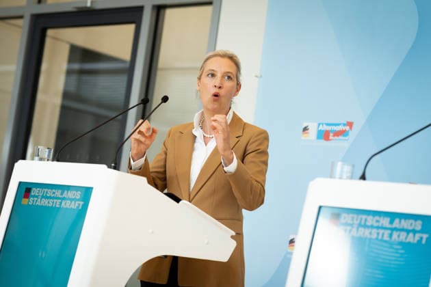 AfD, Alice Weidel Bundestag, Bundestagsfraktion, AfD, Pressestatement, Vorsitzende, Bundessprecherin, Alice Weidel Berlin Berlin GER *** AfD, Alice Weidel, Bundestag, Bundestag parliamentary group, AfD, press statement, chairwoman, federal spokesperson, Alice Weidel, Berlin, Berlin, GER