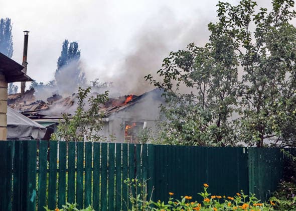 RECORD DATE NOT STATED Flames burn inside a residential building damaged in a massive combined Russian attack, Vyshneve, Kyiv region, Ukraine, on July 6, 2026. Russian forces launched a large-scale attack on the city and the region using ballistic and cruise missiles, as well as attack drones. Dozens of houses on five streets were destroyed, while warehouses and businesses sustained damage. More than 600 local residents were evacuated due to the detonation of explosive hazards (Photo by Volodymyr Tarasov Ukrinform) Russian forces strike Zaporizhzhia with two guided bombs  Copyright: xVolodymyrxTarasovx