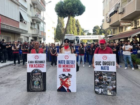 Anti-NATO Demonstrators March to Alliance Headquarters in Izmir IZMIR, TURKEY JULY 7, 2026: Ahead of the NATO Summit, which began today in the capital Ankara and will continue on July 8, law enforcement was on high alert in Izmir against protesters staging demonstrations. Law enforcement, which intervened in protests today in Istanbul and Ankara, detained dozens of people. In Izmir, the No to NATO Coordination group gathered in front of the Buca Åžirinyer Ä°ZBAN station to stage a protest against the NATO Summit. Approximately 300 protesters who gathered in front of the Ä°ZBAN station marched to the NATO Command headquarters in Buca to voice their opposition to NATO. Speaking on behalf of the No to NATO Coordination, Zehra A Copyright: x xYusufxBelekx xJNAxPressx