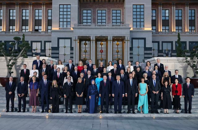 Heads of stade and government posing during a reception during the 36th NATO Heads of State and Government Summit at the Presidential Complex in Ankara, on Tuesday on July 7, 2026.  TUR2026070735 TurkishxPresidencyxOffice